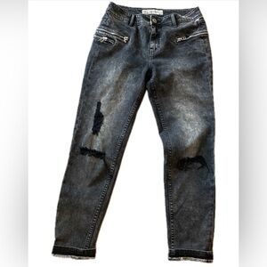 Madame Since 1993 Black Aged Wash Ankle ripped Moto jeans.